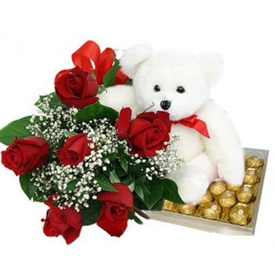 Combo of Roses, Teddy and Chocolates 